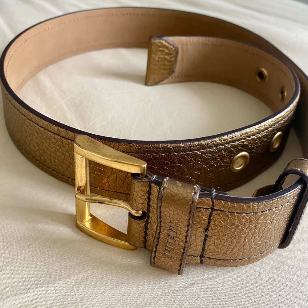 Prada Gold Leather Metallic Belt | Size 32/80 - Picture 1 of 12